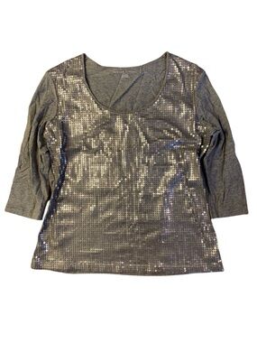 New York & Company Grey Sequin Front Top - 100% Cotton - Size L